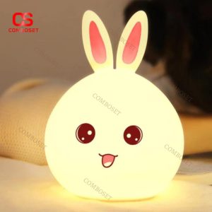 Đèn Ngủ Silicon Thỏ Con Siêu Dễ Thương Decor Góc Học Tập, Chiếu Sáng Phòng Ngủ Cho Bé