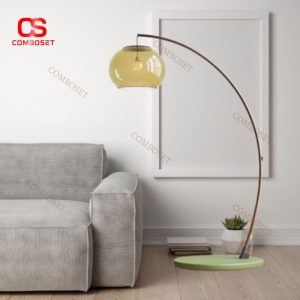 Đèn Sàn Cần Câu Hình Vòng Cung Kim Loại, Chụp Thuỷ Tinh Xanh Lá Tối Giản, Decor Phòng Ngủ, Ghế Sofa Thời Thượng