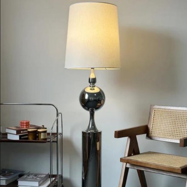 Đèn Sàn Kim Loại Mạ Nano Chụp Vải Kem Phong Cách Bauhaus Ánh Sáng Vàng Ấm Decor Gốc Nhà, Sofa