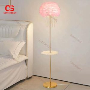Đèn Sàn Lông Vũ Chuỗi Acrylic Lấp Lánh Kèm Bàn Cafe Có 3 Chế Độ Sáng Cho Phòng Ngủ, Phòng Khách