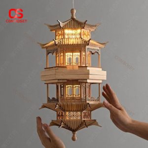 Đèn Thả Công Trình Kiến Trúc Nhà Gỗ Cổ Điển, Phong Cách Trung Hoa Thiết Kế 3D Cho Phòng Trà