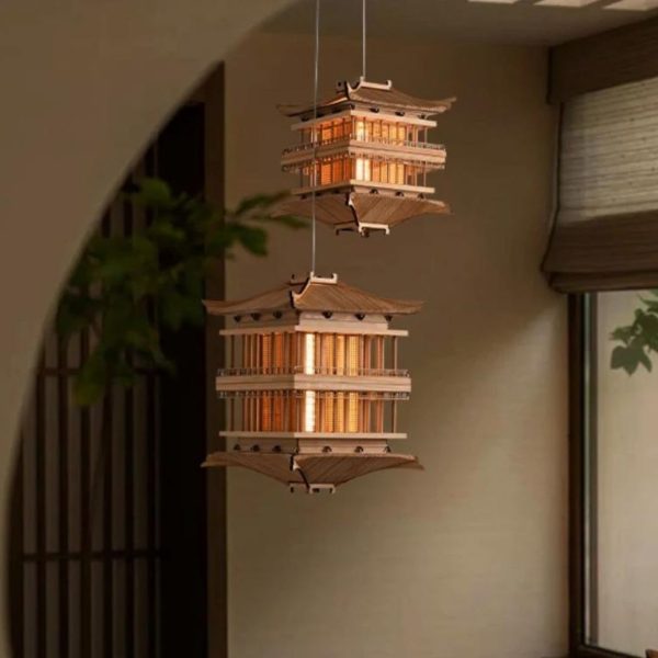 Đèn Thả Công Trình Kiến Trúc Nhà Gỗ Cổ Điển, Phong Cách Trung Hoa Thiết Kế 3D Cho Phòng Trà
