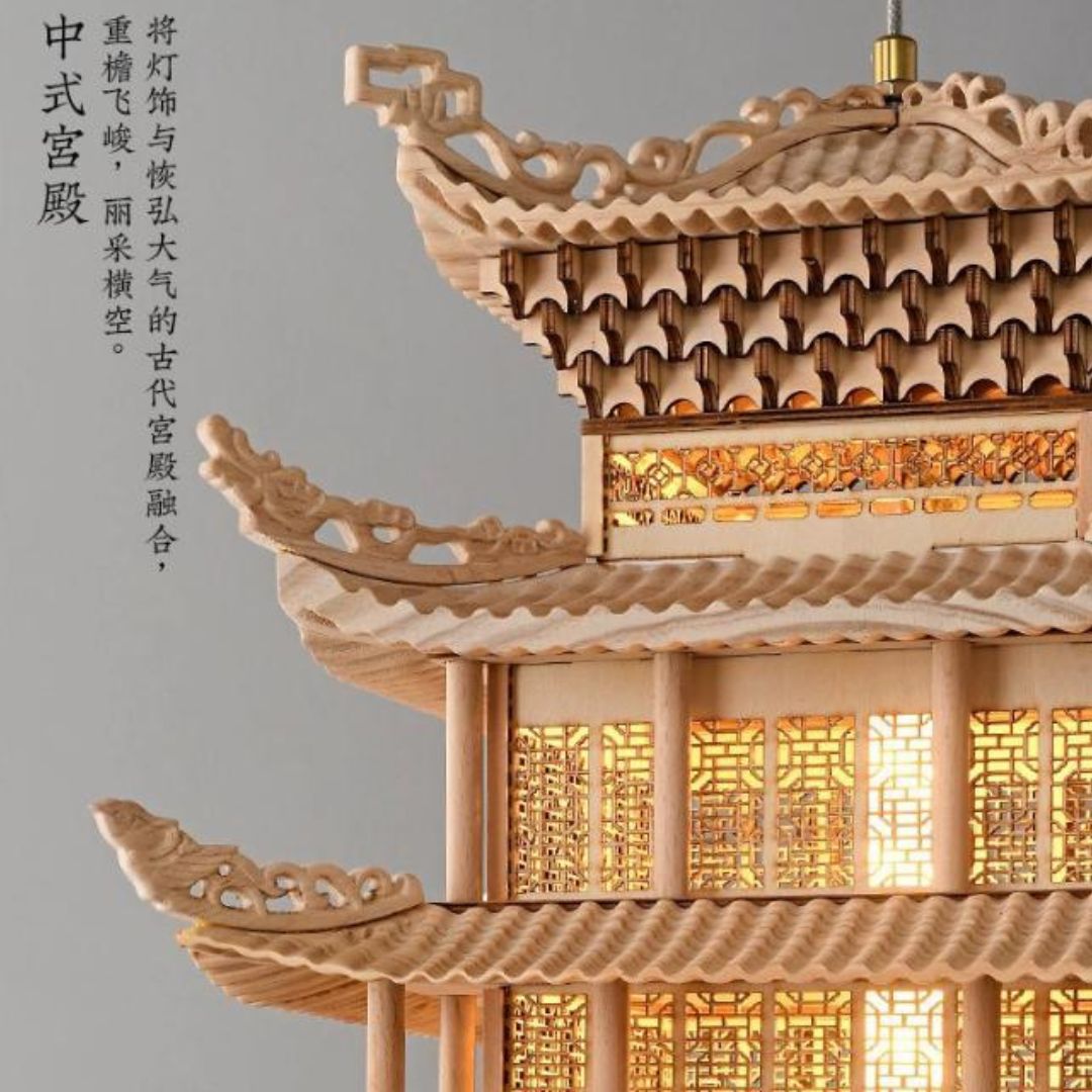 Đèn Thả Công Trình Kiến Trúc Nhà Gỗ Cổ Điển, Phong Cách Trung Hoa Thiết Kế 3D Cho Phòng Trà
