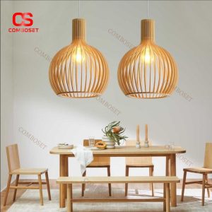 Đèn Thả Gỗ Hình Củ Tỏi Tối Giản, Ánh Sáng Vàng Decor Quán Ăn, Nhà Hàng Lẩu Nướng, Đảo Bếp
