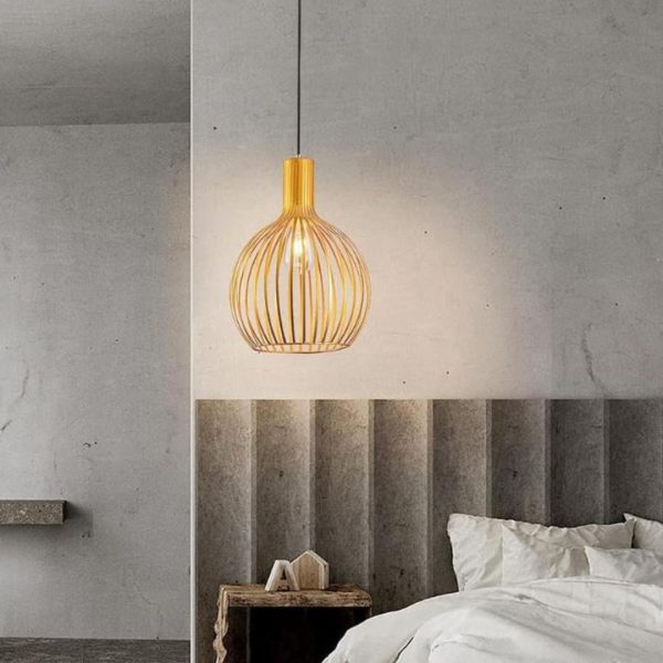 Đèn Thả Gỗ Hình Củ Tỏi Tối Giản, Ánh Sáng Vàng Decor Quán Ăn, Nhà Hàng Lẩu Nướng, Đảo Bếp