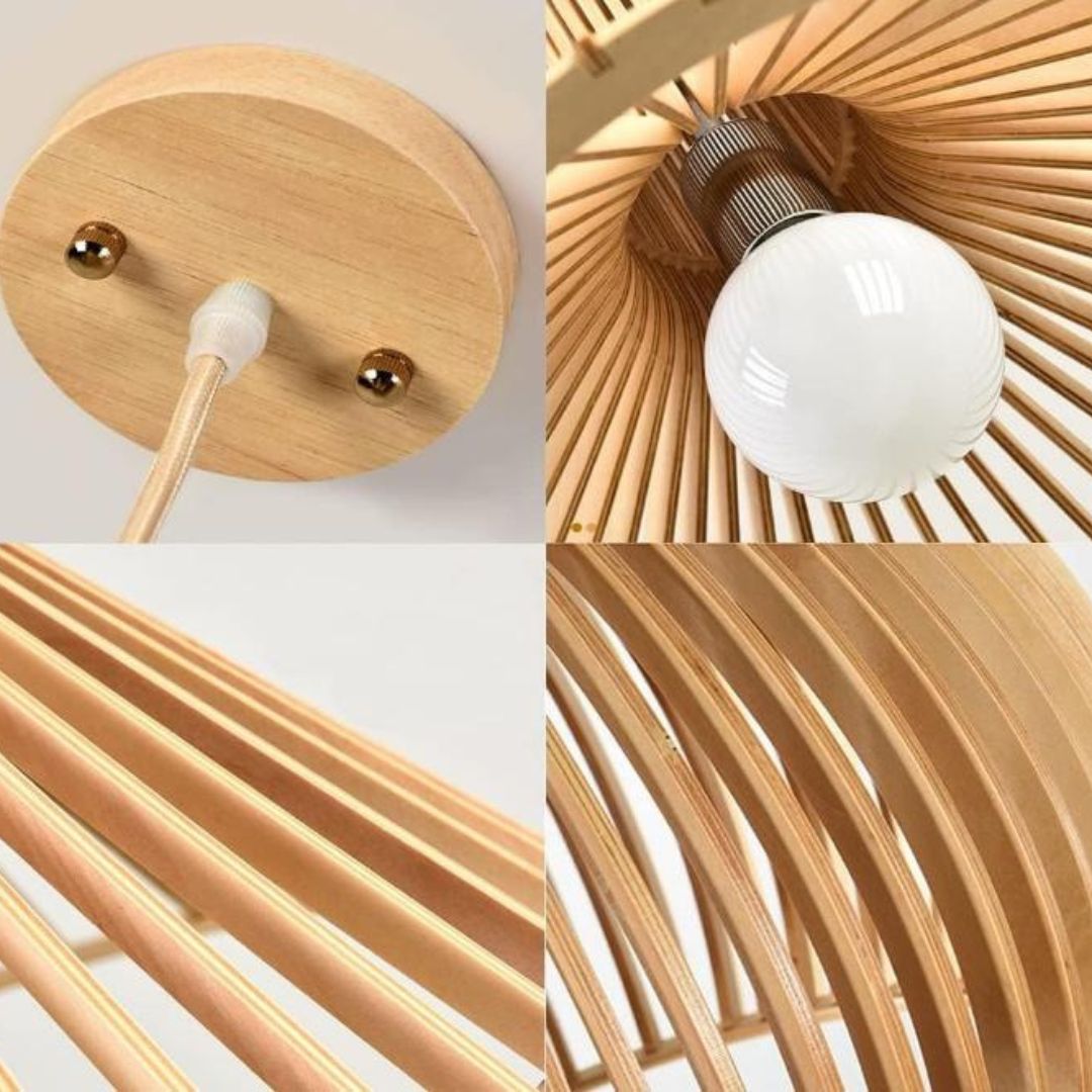 Đèn Thả Gỗ Hình Củ Tỏi Tối Giản, Ánh Sáng Vàng Decor Quán Ăn, Nhà Hàng Lẩu Nướng, Đảo Bếp