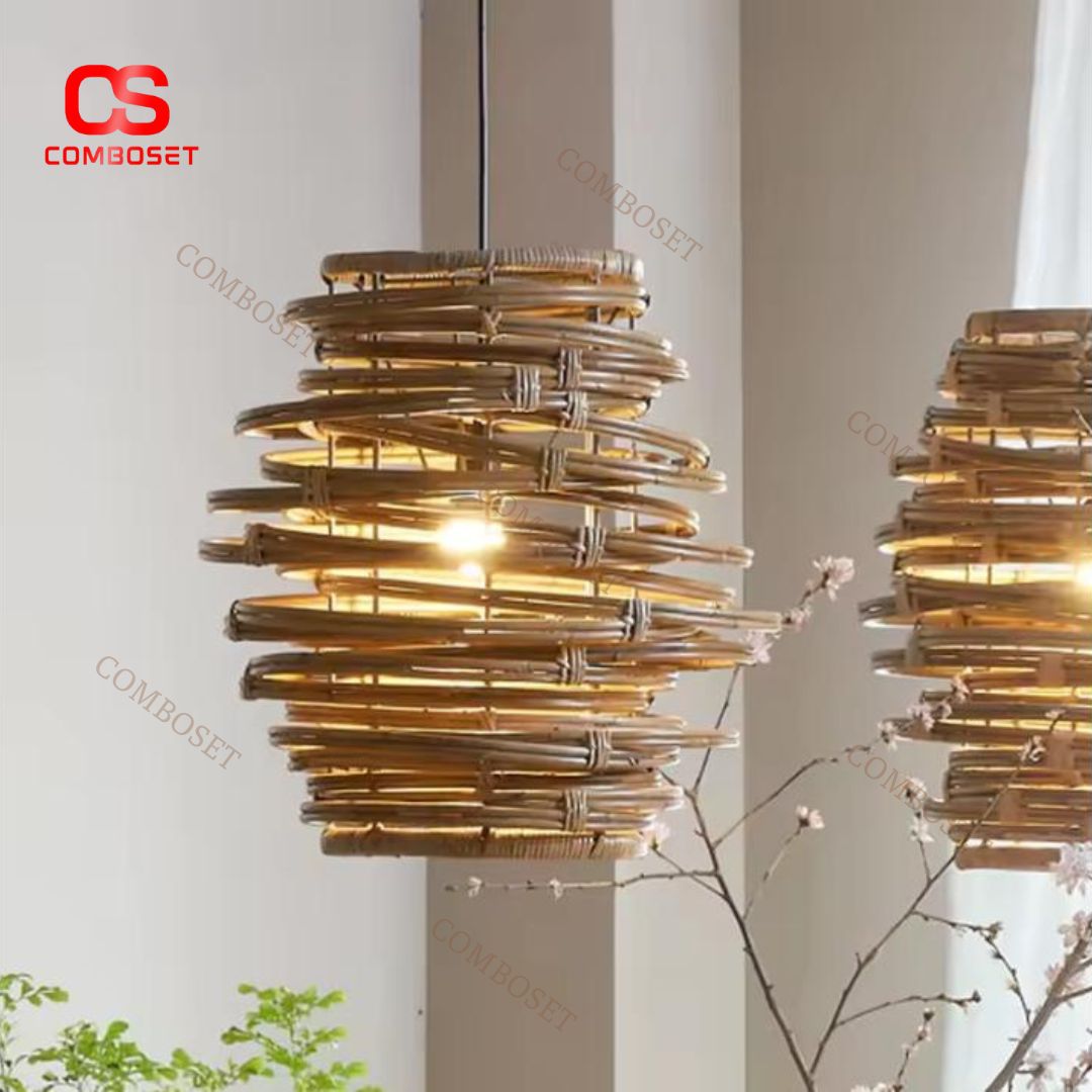 Đèn Thả Mây Tre Đan Thủ Công Phong Cách Mộc Mạc Thiên Nhiên Decor Quán Cafe, Nhà Hàng Cổ Điển