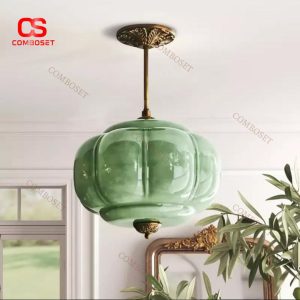 Đèn Thả Thuỷ Tinh Hình Bí Ngô Cổ Điển Decor Không Gian Phòng Khách Retro, Homestay, Bàn Ăn