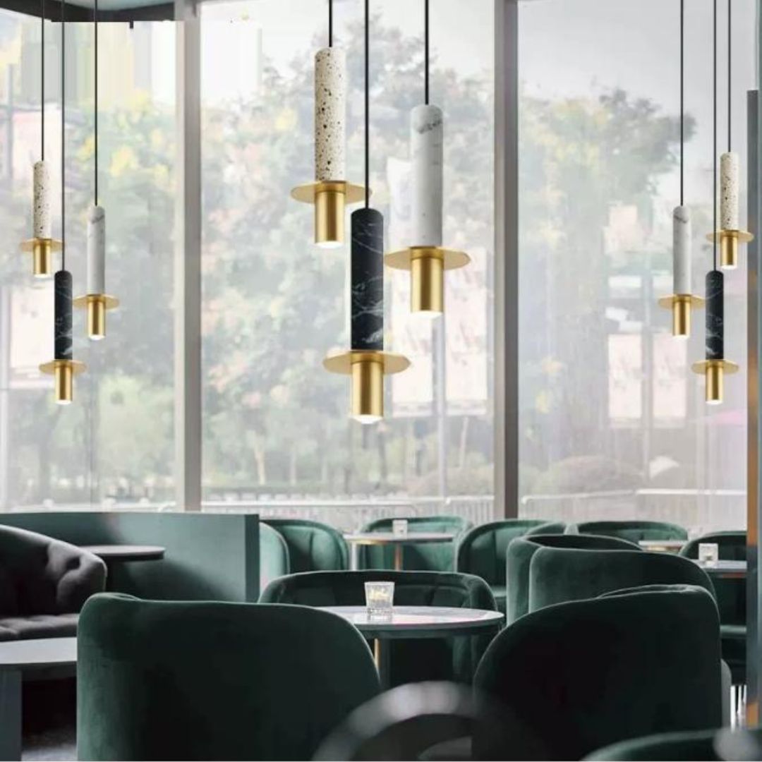 Đèn Thả Trần Ống Đá Marble Phối Kim Loại Mạ Vàng Cao Cấp Tôn Vinh Không Gian Nội Thất Hiện Đại Đẳng Cấp