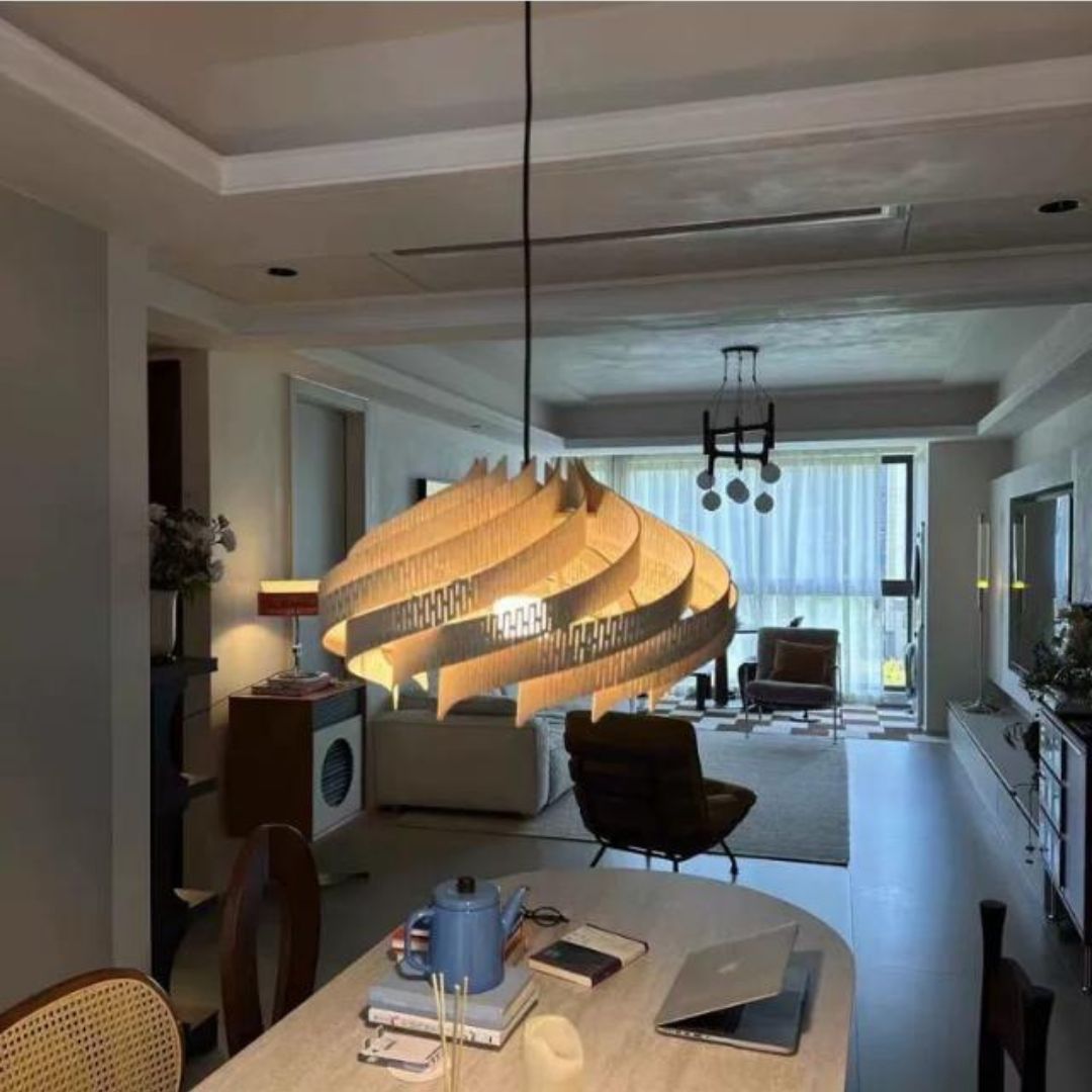 Đèn Trần Gỗ Xoắn Ốc Tối Giản Phong Cách Đảo Nam, Decor Đậm Chất Thiết Kế Wabi Sabi