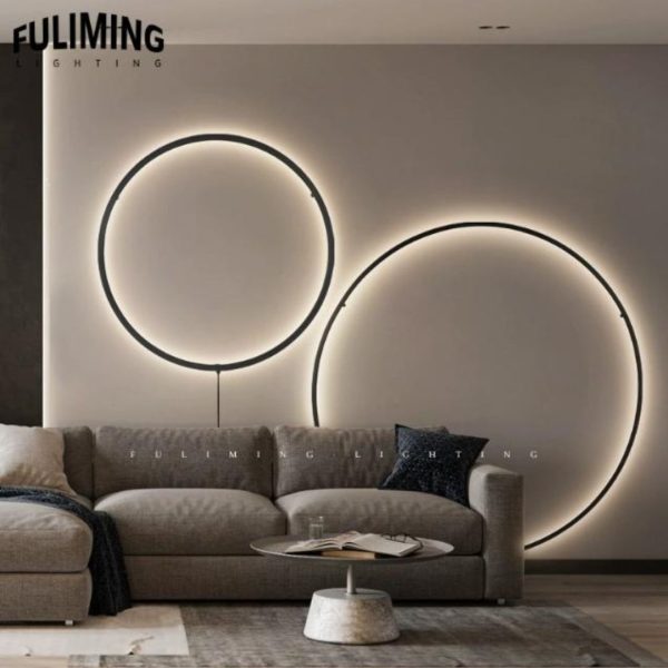 Đèn Tường Hình Tròn Khung Nhôm Màu Đen Tối Giản, Trang Trí Đầu Giường Ngủ, Lối Đi Cầu Thang, Sân Vườn