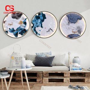Đèn Tường Tranh Phong Cảnh Trung Quốc Hình Tròn Decor Lối Đi, Nhà Hàng, Khách Sạn Cổ Điển