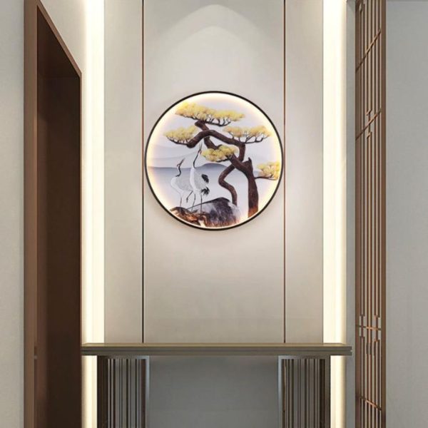 Đèn Tường Tranh Phong Cảnh Trung Quốc Hình Tròn Decor Lối Đi, Nhà Hàng, Khách Sạn Cổ Điển
