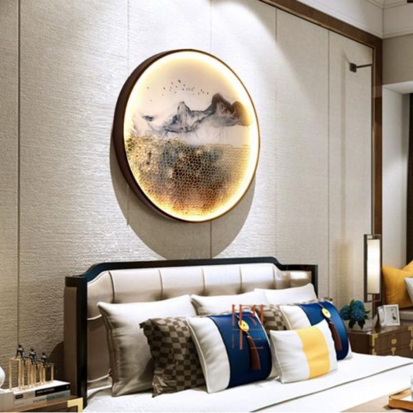 Đèn Tường Tranh Phong Cảnh Trung Quốc Hình Tròn Decor Lối Đi, Nhà Hàng, Khách Sạn Cổ Điển
