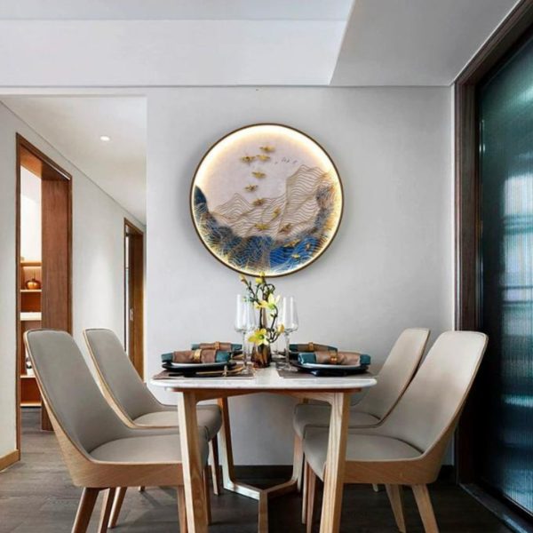 Đèn Tường Tranh Phong Cảnh Trung Quốc Hình Tròn Decor Lối Đi, Nhà Hàng, Khách Sạn Cổ Điển