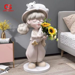 Tượng Bé Gái Cầm Hoa Phong Cách Hàn Quốc Đáng Yêu Trang Trí Nội Thất Ấn Tượng