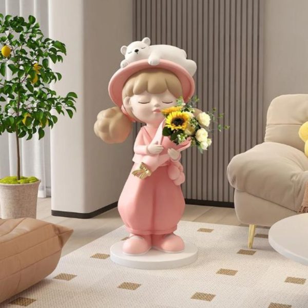 Tượng Bé Gái Cầm Hoa Phong Cách Hàn Quốc Đáng Yêu Trang Trí Nội Thất Ấn Tượng