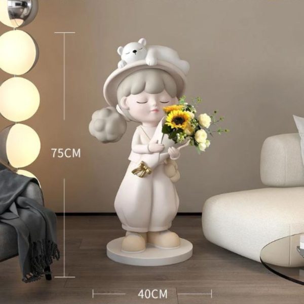 Tượng Bé Gái Cầm Hoa Phong Cách Hàn Quốc Đáng Yêu Trang Trí Nội Thất Ấn Tượng