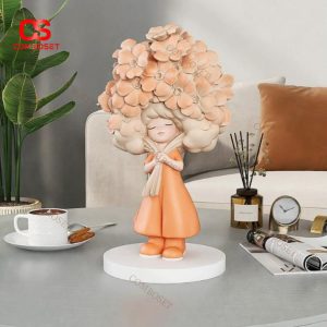 Tượng Bé Gái Nghệ Thuật Với Mái Tóc Hoa Màu Sặc Sỡ Thích Hợp Làm Quà Tặng & Trang Trí Nội Thất Đơn Điệu