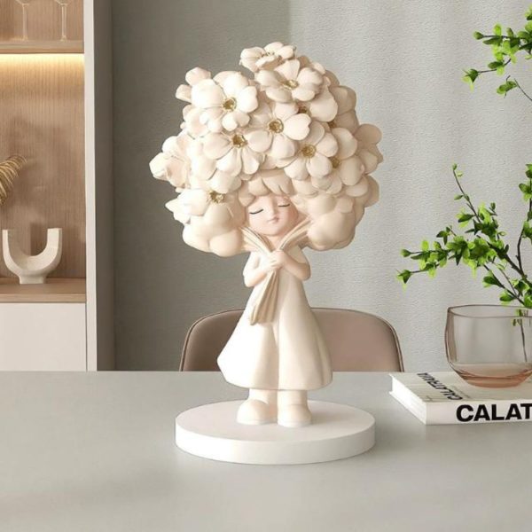 Tượng Bé Gái Nghệ Thuật Với Mái Tóc Hoa Màu Sặc Sỡ Thích Hợp Làm Quà Tặng & Trang Trí Nội Thất Đơn Điệu