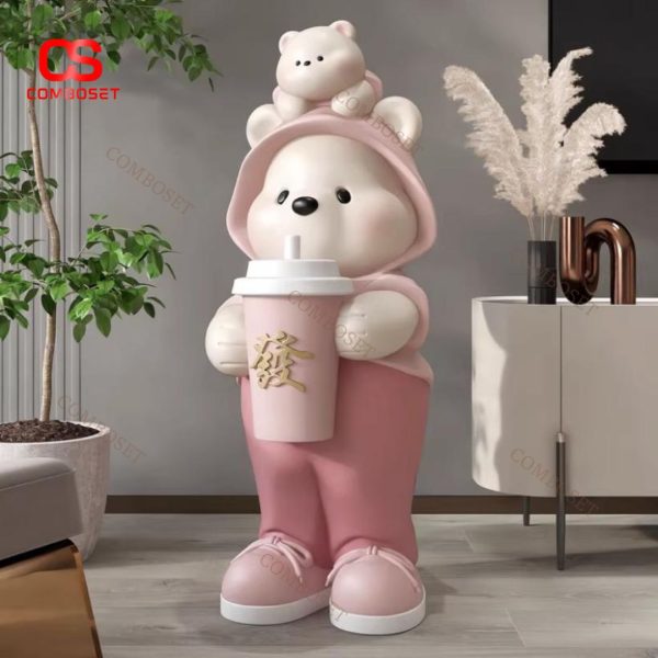 Tượng Gấu Nhựa Hoạt Hình Decor Quán Cafe Dễ Thương, Phòng Ngủ Cho Bé Yêu, Quà Tặng Sinh Nhật