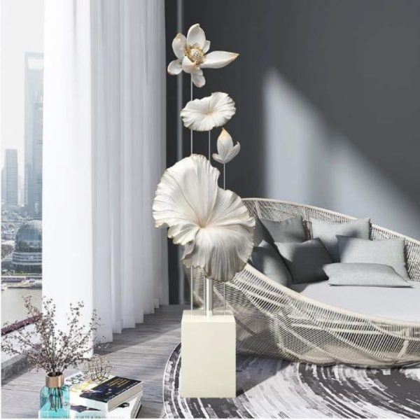 Tượng Hoa Sen Trắng 3D Nghệ Thuật Decor Nội Thất Hiện Đại Thanh Lịch & Tối Giản