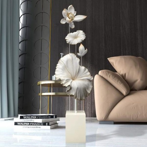 Tượng Hoa Sen Trắng 3D Nghệ Thuật Decor Nội Thất Hiện Đại Thanh Lịch & Tối Giản