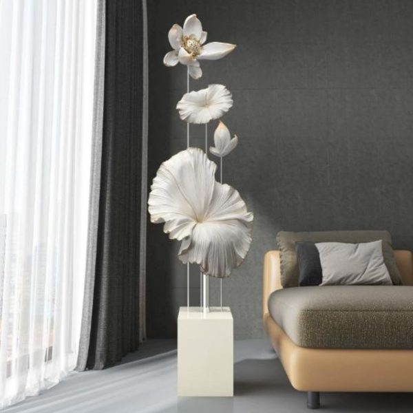 Tượng Hoa Sen Trắng 3D Nghệ Thuật Decor Nội Thất Hiện Đại Thanh Lịch & Tối Giản