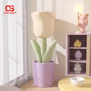 Tượng Hoa Tulip Nhiều Màu Bằng Nhựa, Có Ngăn Chứa Cắm Hoa, Đựng Đồ Vật Decor Studio