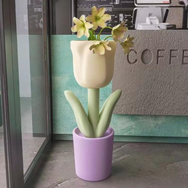 Tượng Hoa Tulip Nhiều Màu Bằng Nhựa, Có Ngăn Chứa Cắm Hoa, Đựng Đồ Vật Decor Studio
