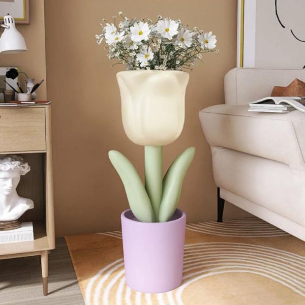 Tượng Hoa Tulip Nhiều Màu Bằng Nhựa, Có Ngăn Chứa Cắm Hoa, Đựng Đồ Vật Decor Studio