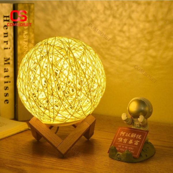 Đèn Bàn Bóng Mây Tre Đan, Khung Đế Gỗ Mộc Mạc Decor Đầu Giường Ngủ, Làm Quà Tặng Độc Đáo