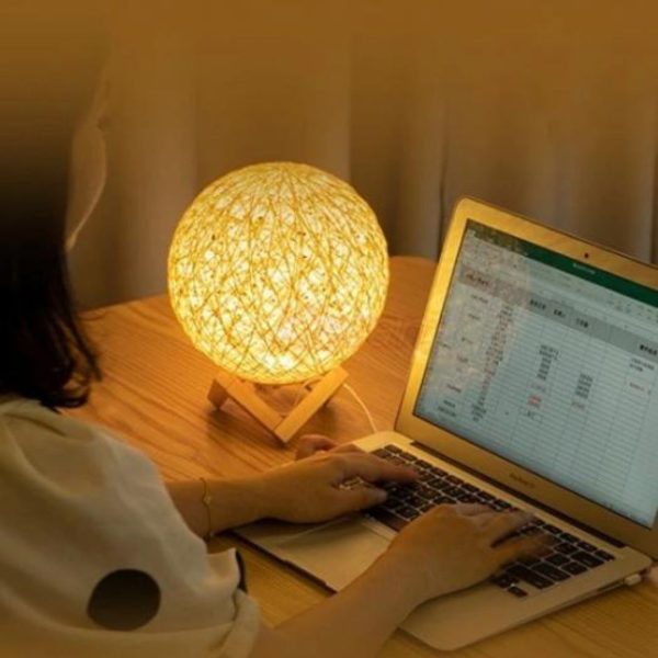 Đèn Bàn Bóng Mây Tre Đan, Khung Đế Gỗ Mộc Mạc Decor Đầu Giường Ngủ, Làm Quà Tặng Độc Đáo