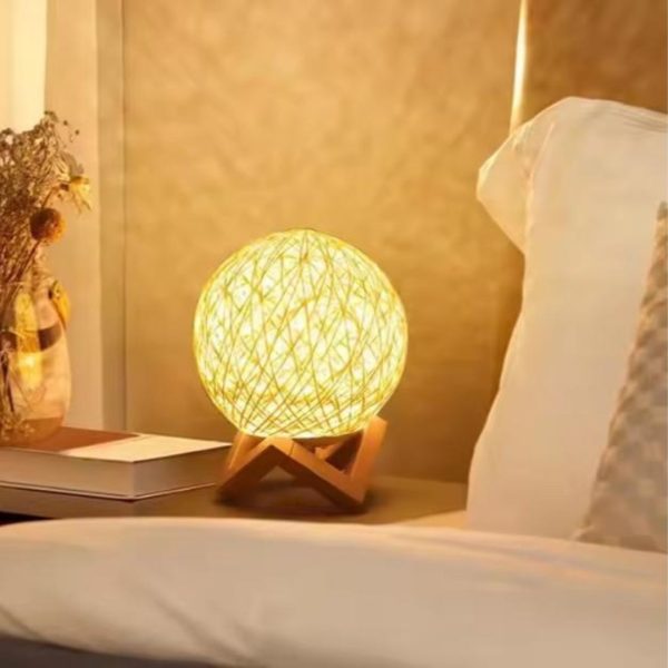Đèn Bàn Bóng Mây Tre Đan, Khung Đế Gỗ Mộc Mạc Decor Đầu Giường Ngủ, Làm Quà Tặng Độc Đáo