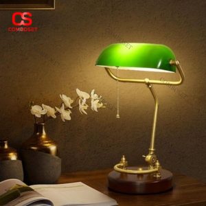 Đèn Bàn Chụp Thuỷ Tinh Xanh Thân Sắt Mạ Vàng Cổ Điển Decor Phòng Làm Việc Đậm Chất Học Thuật