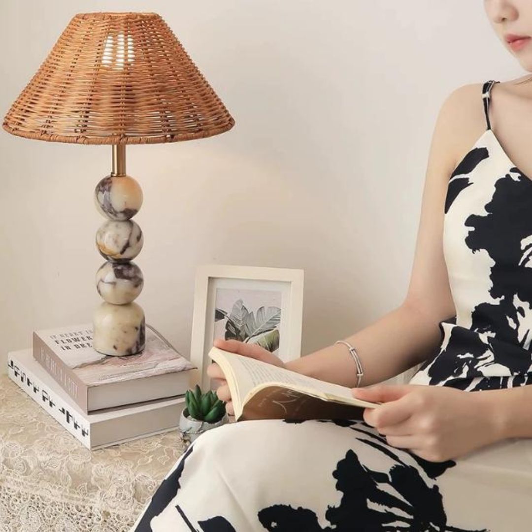 Đèn Bàn Đá Tự Nhiên Chụp Nón Nghệ Thuật Decor Bàn Ăn, Bàn Làm Việc, Phòng Ngủ Bắc Âu