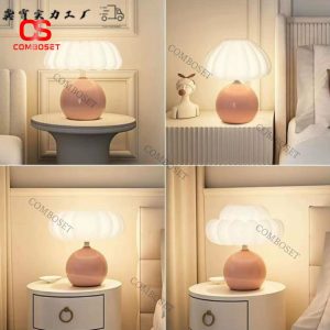 Đèn Bàn Gốm Hình Bầu Tròn, 3 Chế Độ Sáng Phong Cách Hàn Quốc Cho Góc Phòng Ngủ