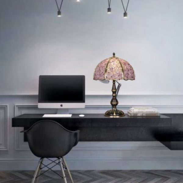 Đèn Bàn Pha Lê Khảm Vỏ Sò Lấp Lánh, Thân Đồng Vàng Sang Trọng, Quý Phái Decor Phòng Ngủ