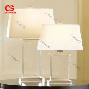 Đèn Bàn Pha Lê Thân Trụ Vuông Chao Vải Cao Cấp Decor Lý Tưởng Cho Văn Phòng, Phòng Ngủ