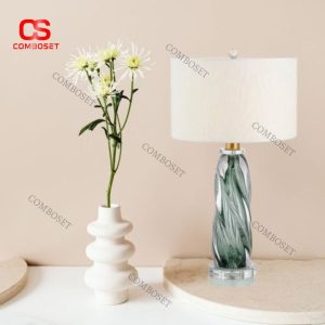 Đèn Bàn Thủy Tinh Xoắn Xanh Lục Chao Vải Thanh Lịch Nghệ Thuật Sang Trọng Phù Hợp Decor Căn Hộ Hiện Đại
