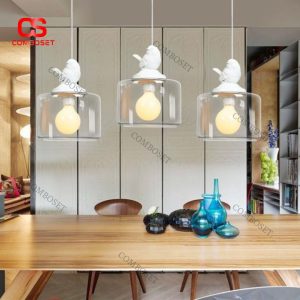 Đèn Chùm Lồng Chim Thuỷ Tinh Trong Suốt Thiết Kế Sáng Tạo Decor Bàn Ăn, Đầu Giường Ngủ