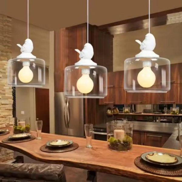 Đèn Chùm Lồng Chim Thuỷ Tinh Trong Suốt Thiết Kế Sáng Tạo Decor Bàn Ăn, Đầu Giường Ngủ