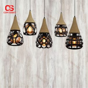Đèn Chùm Nhà Hàng Retro Khung Sắt Chuôi Quấn Dây Thừng Phong Cách Cổ Điển Vintage Châu Âu