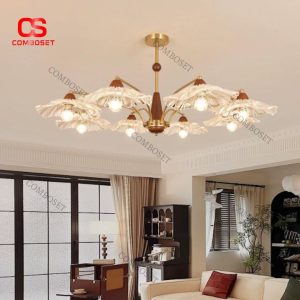 Đèn Chùm Phòng Ngủ Master Cao Cấp Chất Liệu Kim Loại & Gỗ Cổ Điển 3 Chế Độ Sáng