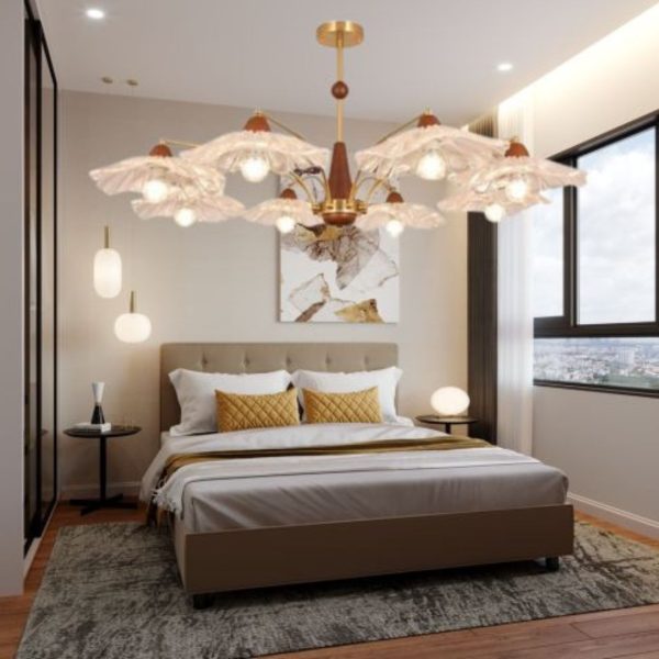 Đèn Chùm Phòng Ngủ Master Cao Cấp Chất Liệu Kim Loại & Gỗ Cổ Điển 3 Chế Độ Sáng