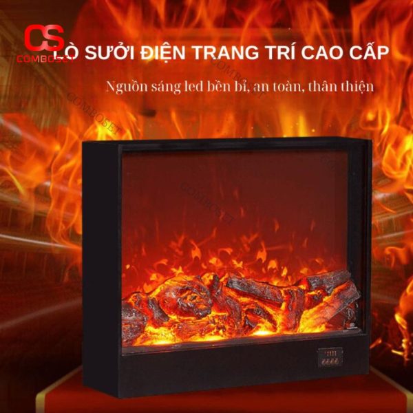 Đèn Lò Sưởi Bếp Củi Đỏ Rực Thiết Kế 3D Chân Thực Trang Trí Cho Phòng Khách Cao Cấp, Lễ Giáng Sinh