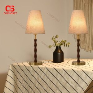 Đèn Ngủ Để Bàn Chụp Vải Vintage 3 Chế Độ Sáng Phù Hợp Nội Thất Cổ Điển & Bắc Âu