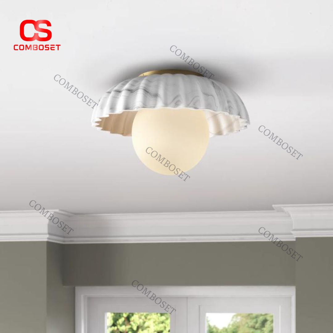 Đèn Ốp Trần Đá Marble Vân Sò Sang Trọng, Tối Giản, Cao Cấp Cho Không Gian Nội Thất, Ngoại Thất