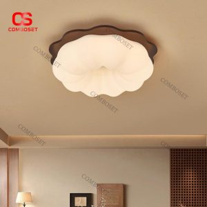 Đèn Ốp Trần Gỗ Phong Cách Nhật Bản Chao PE Hình Đám Mây Tối Giản Đầy Nghệ Thuật