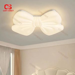 Đèn Ốp Trần Hình Nơ Màu Kem Dễ Thương Có 3 Chế Độ Sáng, PE Đúc Nguyên Khối Bền Bỉ